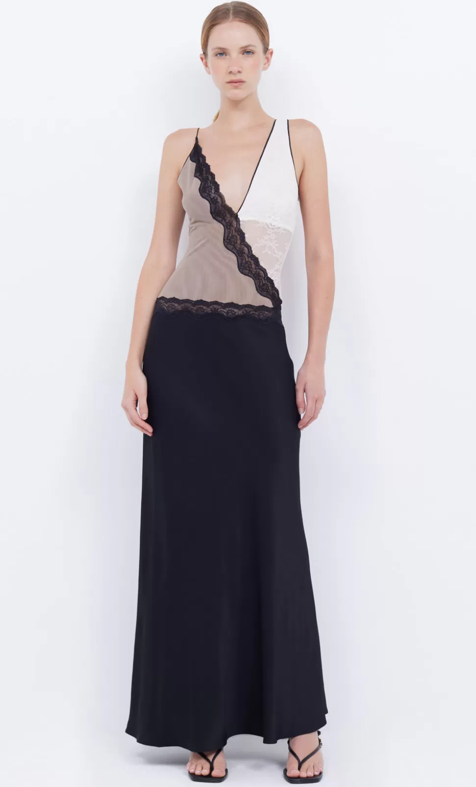 PARTY | GUESTS^BEC + BRIDGE ABRIELLE LACE MAXI DRESS BLACK/TAUPE/IVORY