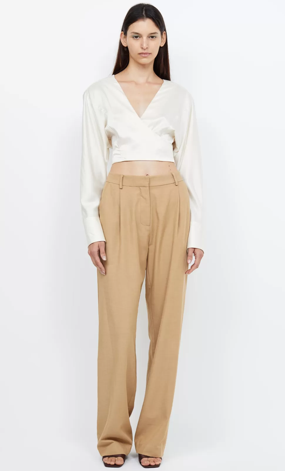 SETS | Cropped^BEC + BRIDGE KAIA WRAP LONG SLEEVE BLOUSE IVORY