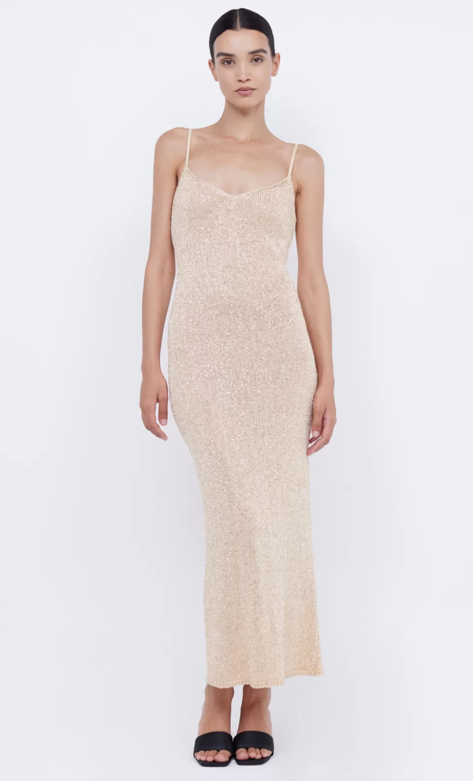 Knitwear^BEC + BRIDGE SADIE SEQUIN KNIT SLIP DRESS GOLD