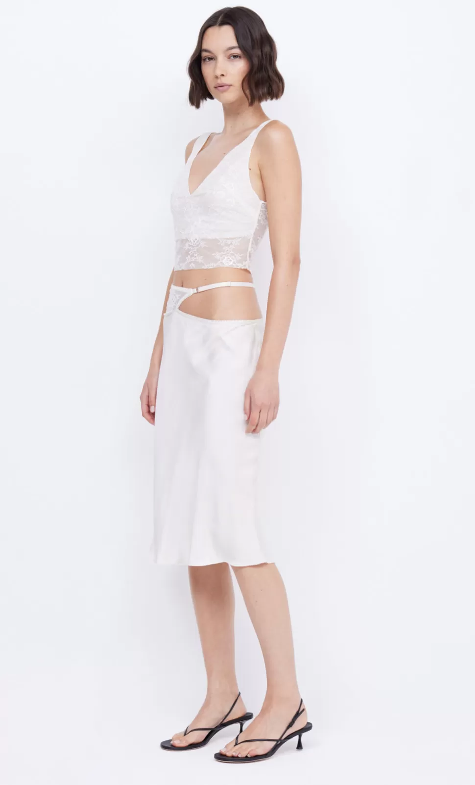 SETS | PARTY^BEC + BRIDGE SANTAL ASYM MIDI SKIRT IVORY