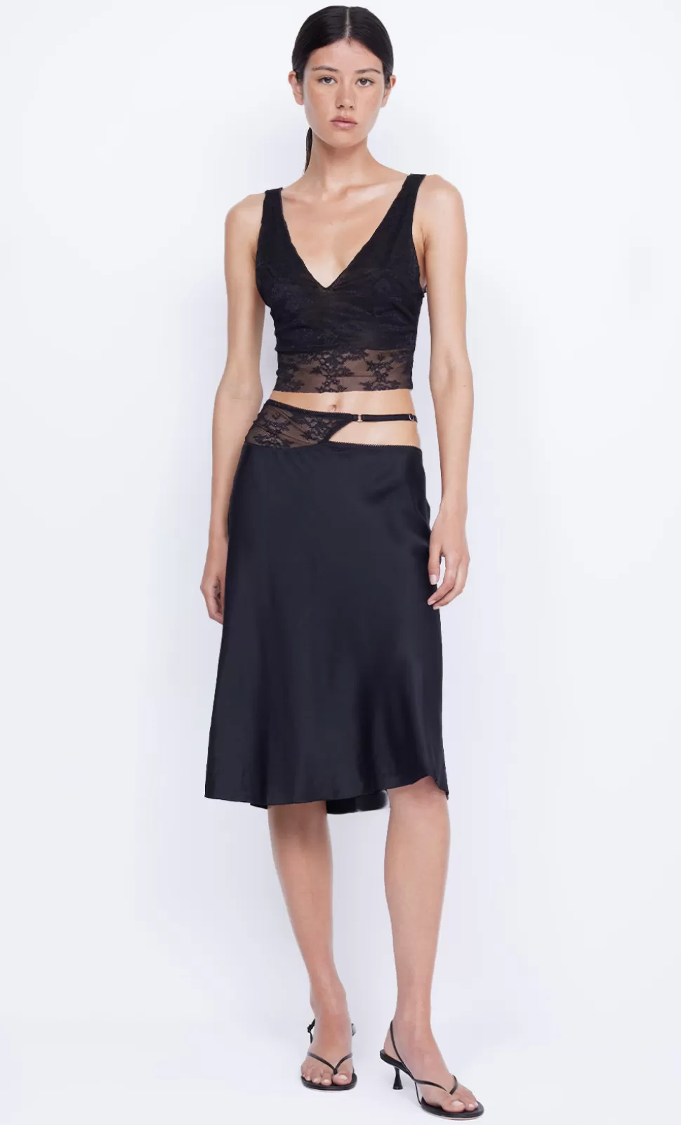 SETS | PARTY^BEC + BRIDGE SANTAL ASYM MIDI SKIRT BLACK