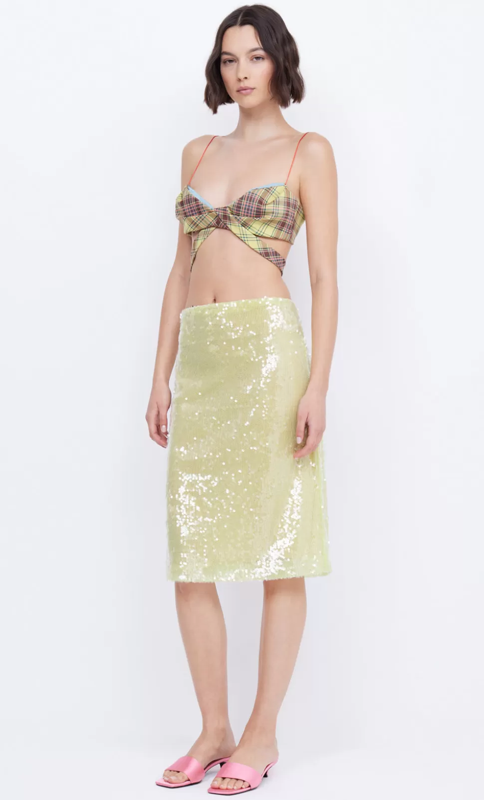 Skirts^BEC + BRIDGE VENUS SEQUIN MIDI SKIRT CITRUS