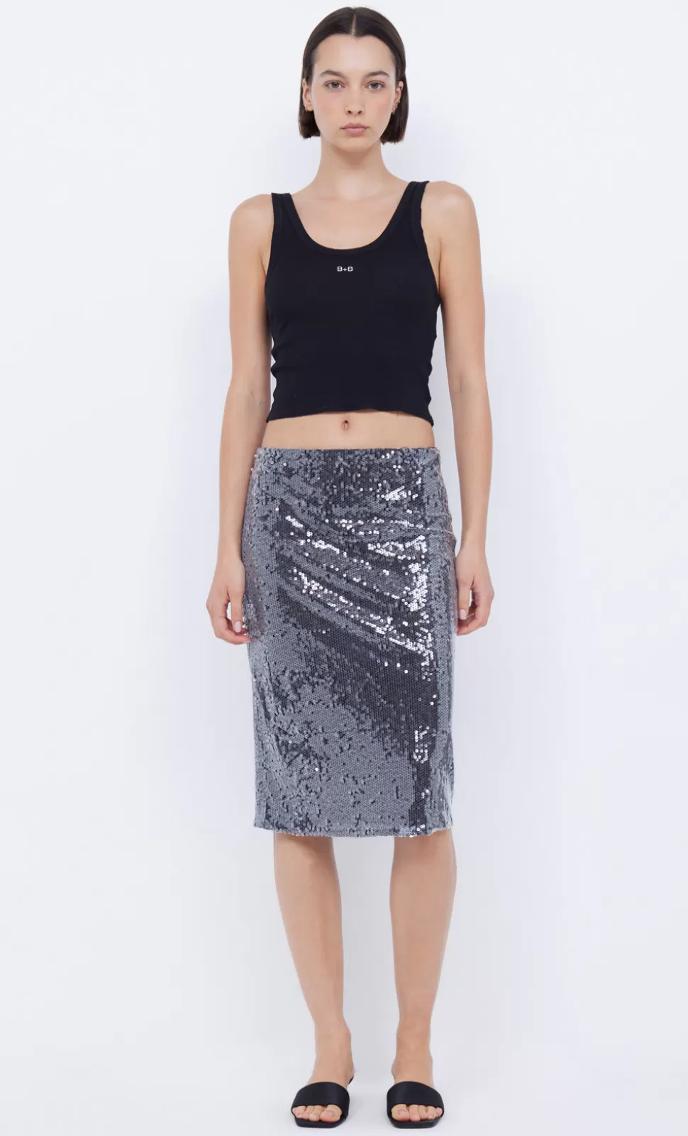 Skirts^BEC + BRIDGE VENUS SEQUIN MIDI SKIRT BLACK